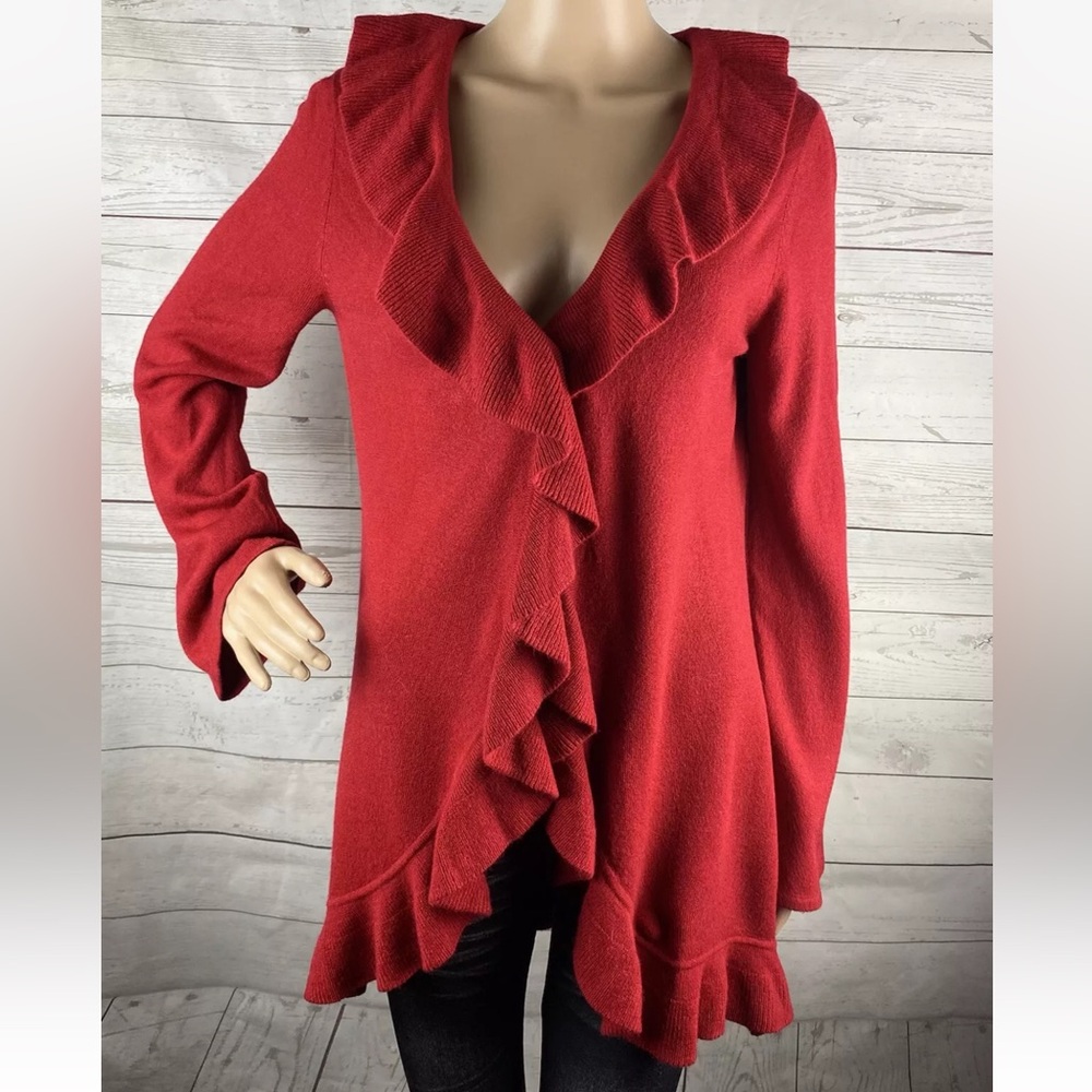 One World Ruffled Cardigan Sweater